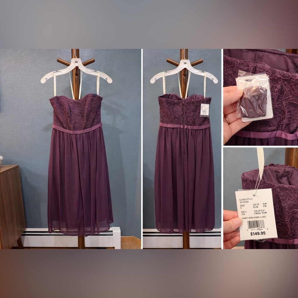 💜 Strapless Lace Chiffon Dress – Plum | New With Tags | Size 8